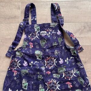 Jambats Elemental Mystical Purple Overalls with Moon, Crystals, Mushroom Print